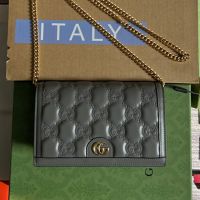 Gucci Large Flap Chain Wallet In GG Matelasse Leather 723787 Grey