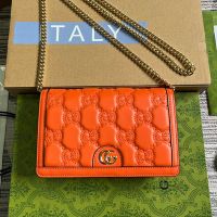 Gucci Large Flap Chain Wallet In GG Matelasse Leather 723787 Orange