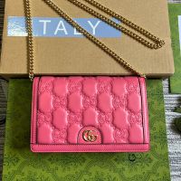 Gucci Large Flap Chain Wallet In GG Matelasse Leather 723787 Pink