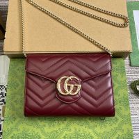 Gucci Large Marmont Flap Chain Wallet In Matelasse Leather 474575 Burgundy