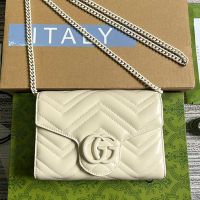 Gucci Large Marmont Flap Chain Wallet In Matelasse Leather 474575 White