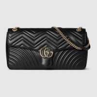 Gucci Large Marmont Flap Shoulder Bag In Matelasse Leather 788371 Black