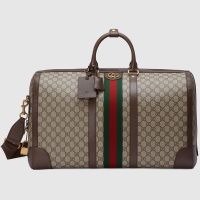 Gucci Large Savoy Duffle Bag with Logo Tag In GG Supreme Canvas 724612 Beige/Brown