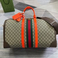 Gucci Large Savoy Duffle Bag with Logo Tag In GG Supreme Canvas 724612 Beige/Orange
