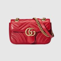 Gucci Mini Marmont Flap Shoulder Bag In Matelasse Leather 446744 Red