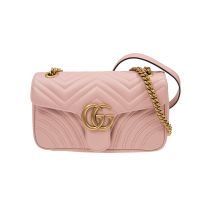 Gucci Small Marmont Flap Shoulder Bag In Matelasse Leather 443497 Pink