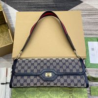 Gucci Medium Luce Shoulder Bag with Web Strap In Original GG Canvas 786022 Beige/Blue