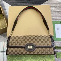 Gucci Medium Luce Shoulder Bag with Web Strap In Original GG Canvas 786022 Beige/Coffee