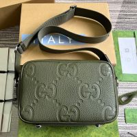 Gucci Medium Messenger In Jumbo GG Leather 766946 Green