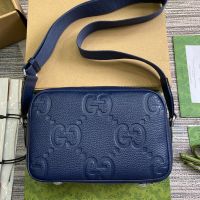 Gucci Medium Messenger In Jumbo GG Leather 766946 Navy Blue