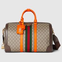 Gucci Medium Savoy Duffle Bag with Liftboy Tag In GG Supreme Canvas 724642 Beige/Orange