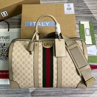Gucci Medium Savoy Duffle Bag with Logo Tag In GG Supreme Canvas 681295 Khaki