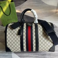 Gucci Medium Savoy Duffle Bag with Logo Tag In GG Supreme Canvas 681295 Navy Blue