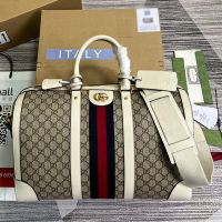 Gucci Medium Savoy Duffle Bag with Logo Tag In GG Supreme Canvas 681295 White
