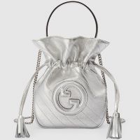 Gucci Mini Blondie Bucket Bag In Subtle Leather 760313 Silver