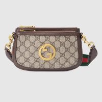 Gucci Mini Blondie Crossbody Bag with Web Strap In GG Supreme Canvas 724599 Coffee
