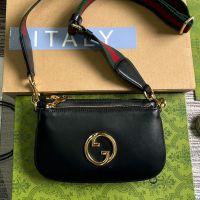 Gucci Mini Blondie Crossbody Bag with Web Strap In Leather 724599 Black