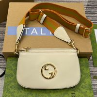 Gucci Mini Blondie Crossbody Bag with Web Strap In Leather 724599 White