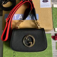Gucci Mini Blondie Flap Crossbody Bag with Web Strap In Leather 698643 Black