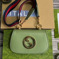 Gucci Mini Blondie Flap Crossbody Bag with Web Strap In Leather 698643 Green
