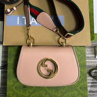 Gucci Mini Blondie Flap Crossbody Bag with Web Strap In Leather 698643 Pink