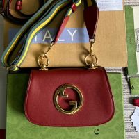 Gucci Mini Blondie Flap Crossbody Bag with Web Strap In Leather 698643 Red