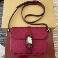 Gucci Mini Buckle Flap Crossbody Bag In Original GG Canvas 802100 Burgundy