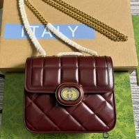 Gucci Mini Deco Crossbody Bag In Quilted Leather 741457 Burgundy