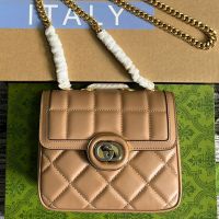 Gucci Mini Deco Crossbody Bag In Quilted Leather 741457 Khaki