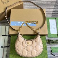 Gucci Mini Half-Moon Bag In GG Matelasse Leather 739736 Apricot