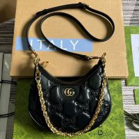 Gucci Mini Half-Moon Bag In GG Matelasse Leather 739736 Black