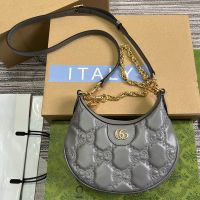 Gucci Mini Half-Moon Bag In GG Matelasse Leather 739736 Grey