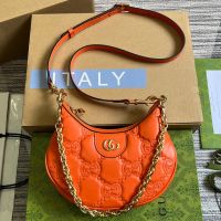Gucci Mini Half-Moon Bag In GG Matelasse Leather 739736 Orange