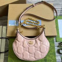 Gucci Mini Half-Moon Bag In GG Matelasse Leather 739736 Pink