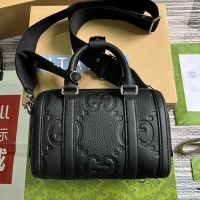 Gucci Mini Jumbo GG Duffle Bag with ID Tag In Grainy Leather 725292 Black