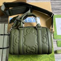 Gucci Mini Jumbo GG Duffle Bag with ID Tag In Grainy Leather 725292 Green
