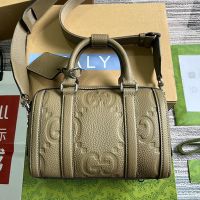 Gucci Mini Jumbo GG Duffle Bag with ID Tag In Grainy Leather 725292 Khaki