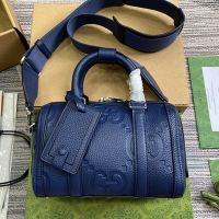 Gucci Mini Jumbo GG Duffle Bag with ID Tag In Grainy Leather 725292 Navy Blue