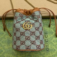 Gucci Mini Marmont Bucket Bag In GG Matelasse Canvas 783175 Blue/Brown