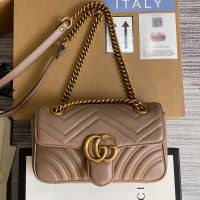 Gucci Mini Marmont Flap Shoulder Bag In Matelasse Leather 446744 Coffee