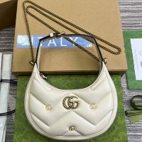 Gucci Mini Marmont Half-Moon Bag with Torchon GG In Matelasse Leather 770983 Beige