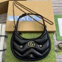 Gucci Mini Marmont Half-Moon Bag with Torchon GG In Matelasse Leather 770983 Black