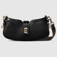 Gucci Mini Moon Side Shoulder Bag with Web Strap In Leather 786015 Black