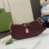 Gucci Mini Moon Side Shoulder Bag with Web Strap In Leather 786015 Burgundy