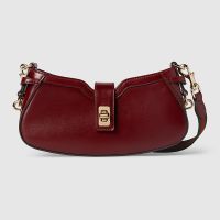 Gucci Mini Moon Side Shoulder Bag with Web Strap In Leather 786015 Red