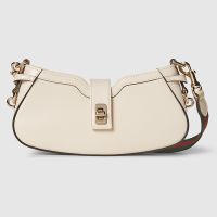 Gucci Mini Moon Side Shoulder Bag with Web Strap In Leather 786015 White