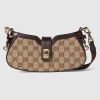 Gucci Mini Moon Side Shoulder Bag with Web Strap In Original GG Canvas 786015 Beige/Coffee