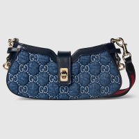 Gucci Mini Moon Side Shoulder Bag with Web Strap In Original GG Denim 786015 Blue/Black