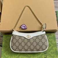 Gucci Mini Ophidia Hobo Bag with Charm In GG Supreme Canvas 784732 Beige/White