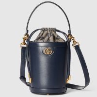 Gucci Mini Ophidia Round Bucket Bag In Leather 760201 Navy Blue